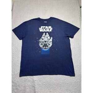 Star Wars Mens Shirt XL Blue Millennium Falcon Graphic Tee Distressed Cracked